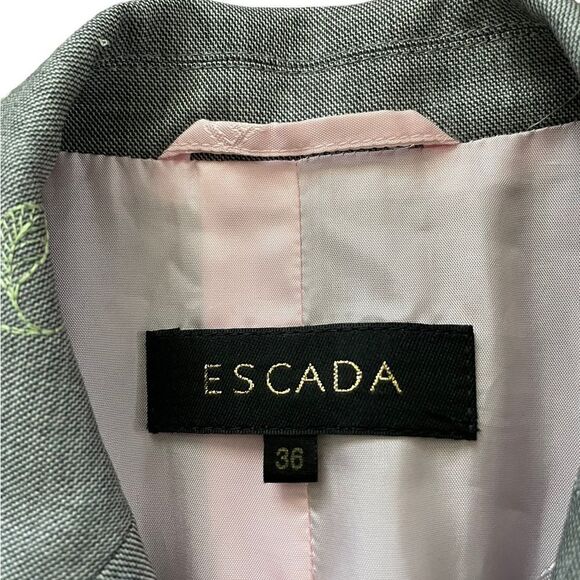 Vintage ESCADA Rose Embroidered Blazer Suit Jacket Gray Pink Size Small - Picture 12 of 12